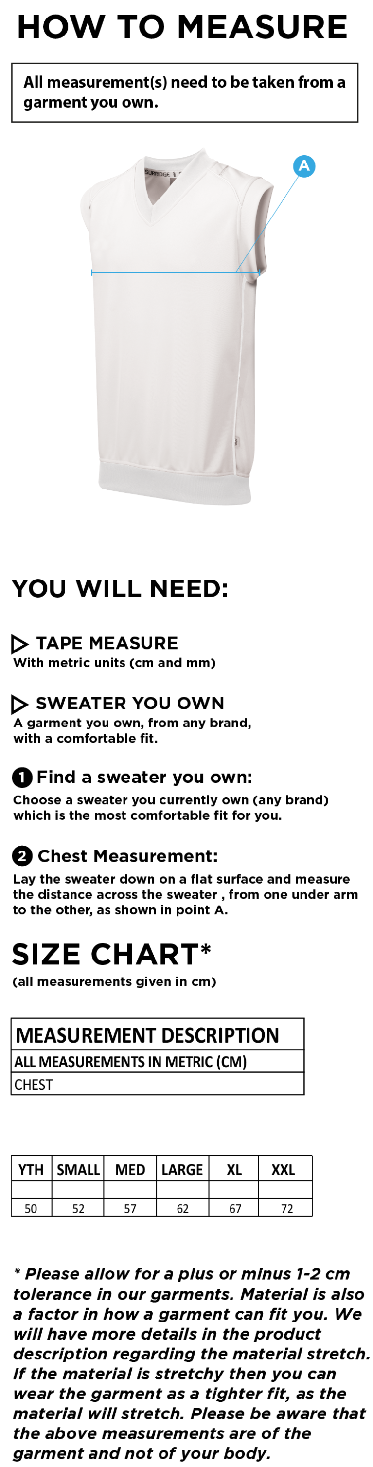 Little Munden CC - Sleeveless Sweater - Size Guide