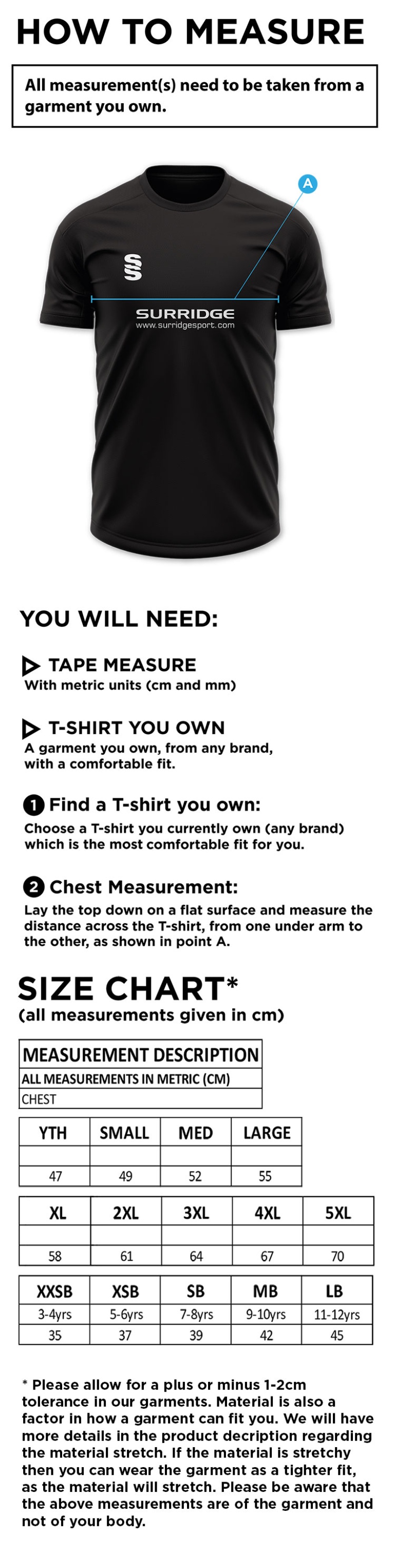 Little Munden CC - Blade Polo Shirt - Size Guide