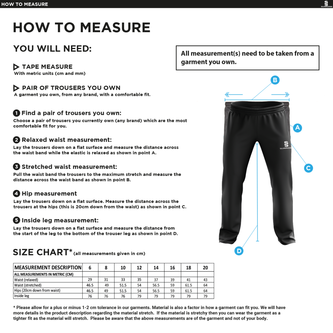LITTLE MUNDEN CC Women's Ripstop Track Pant : Black - Size Guide