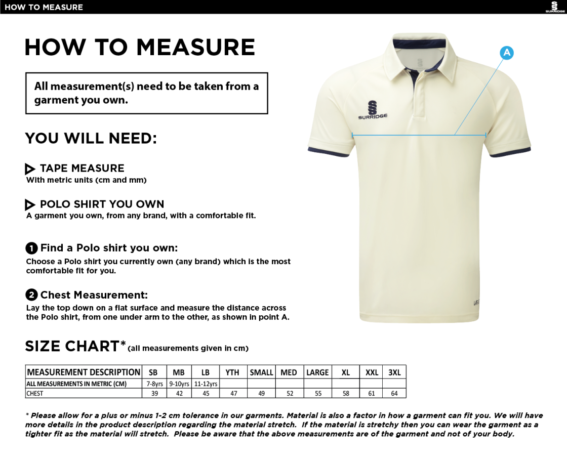 Little Munden CC - SS Tek Shirt - Size Guide