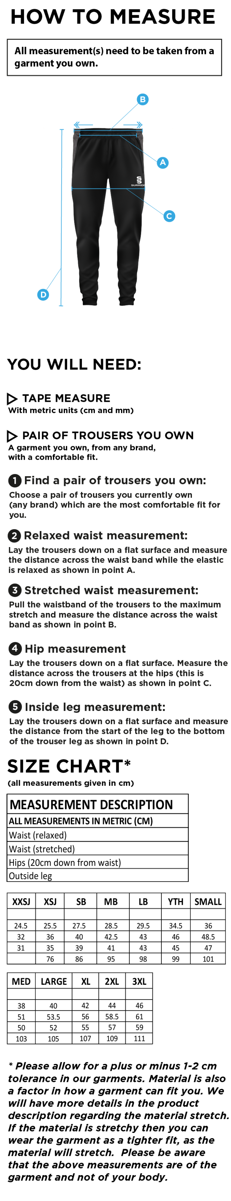 Little Munden CC - Tek Skinny Pants - Size Guide
