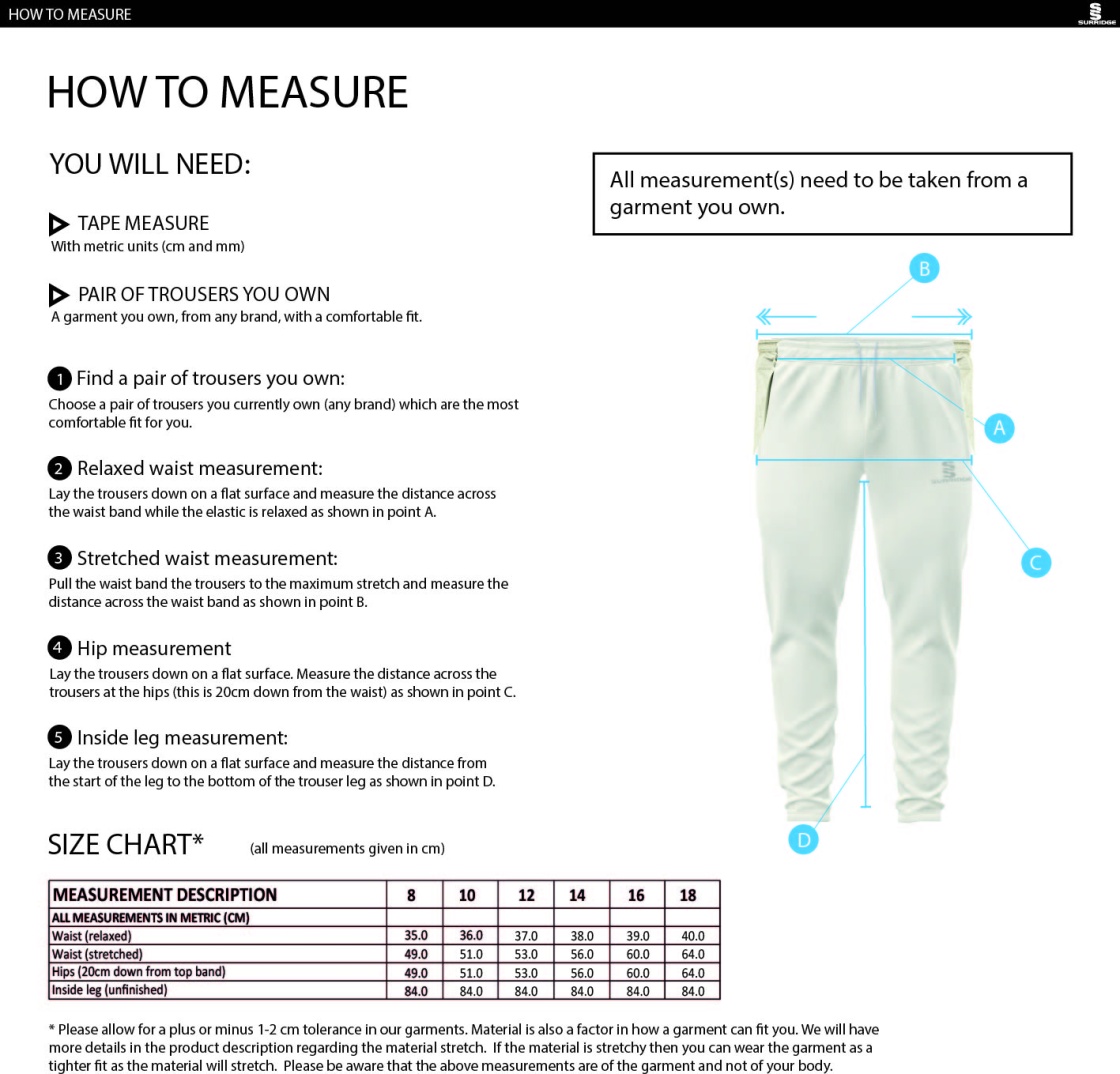 LITTLE MUNDEN CC Ergo Playing Women`s Pant - Size Guide
