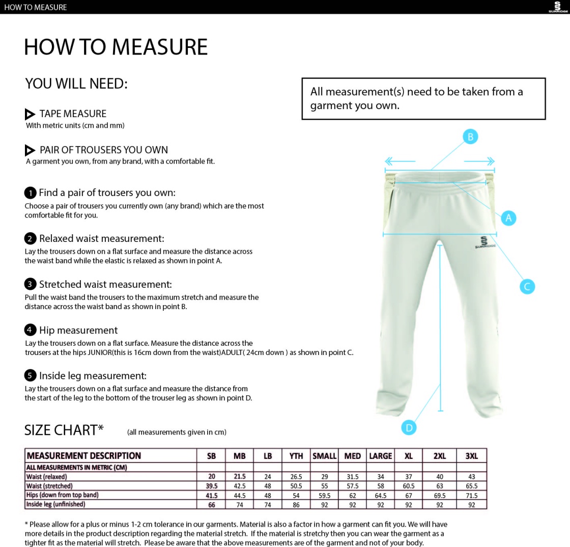 Little Munden CC - Standard Playing Pant - Size Guide