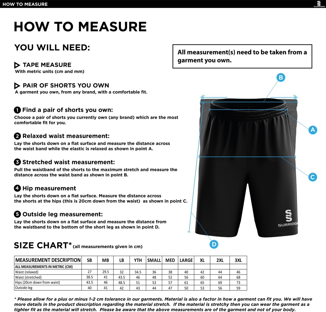 Little Munden CC - Ripstop Training Shorts - Size Guide