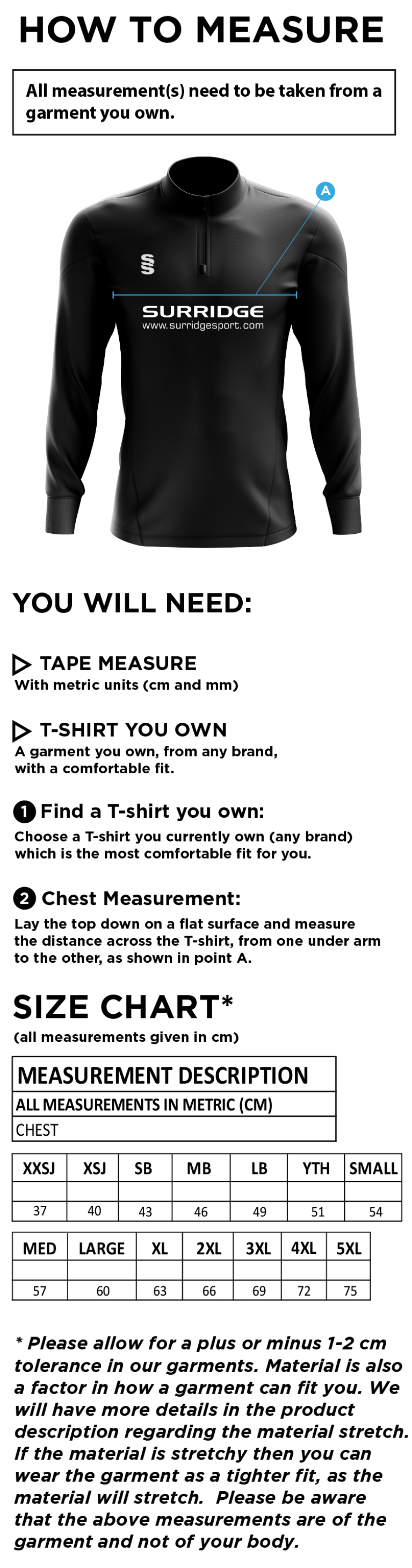 Little Munden CC - Blade Performance Top - Size Guide