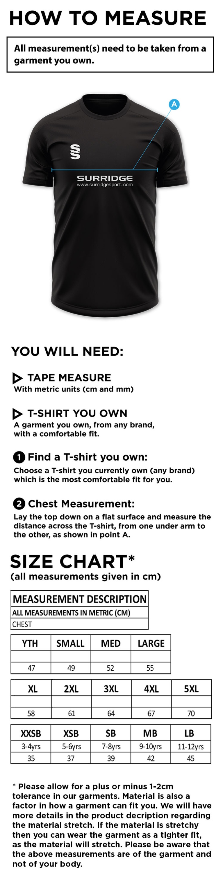 Little Munden CC - Blade Training Shirt - Size Guide