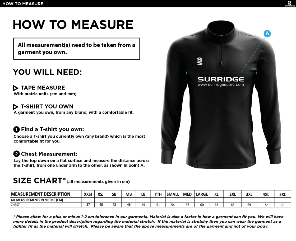 Little Munden CC - Blade Performance Top - Size Guide