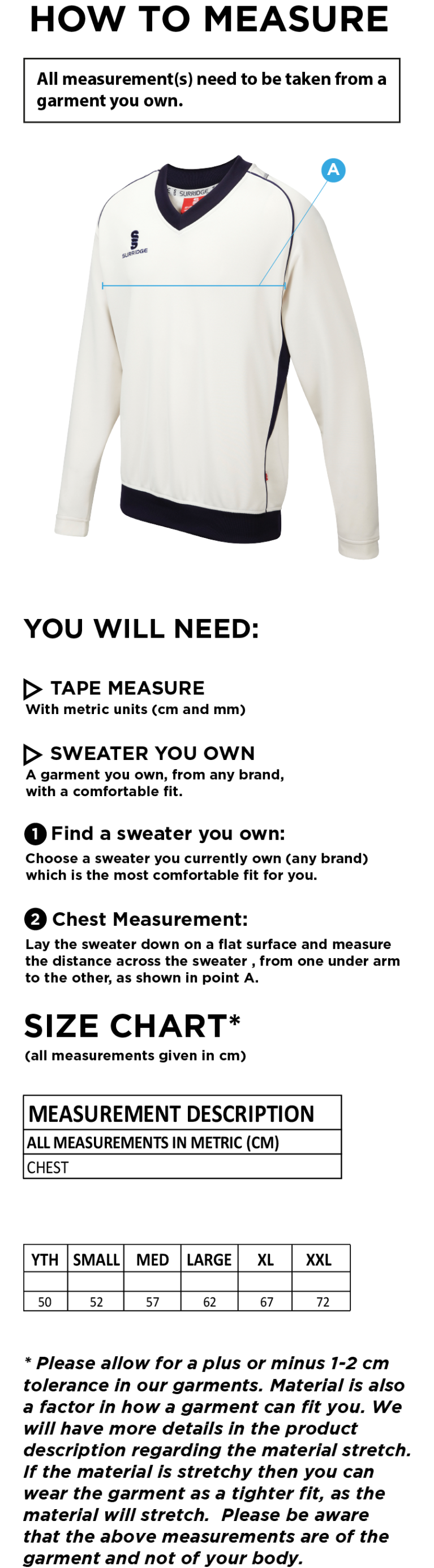 Little Munden CC - Long Sleeve Sweater - Size Guide