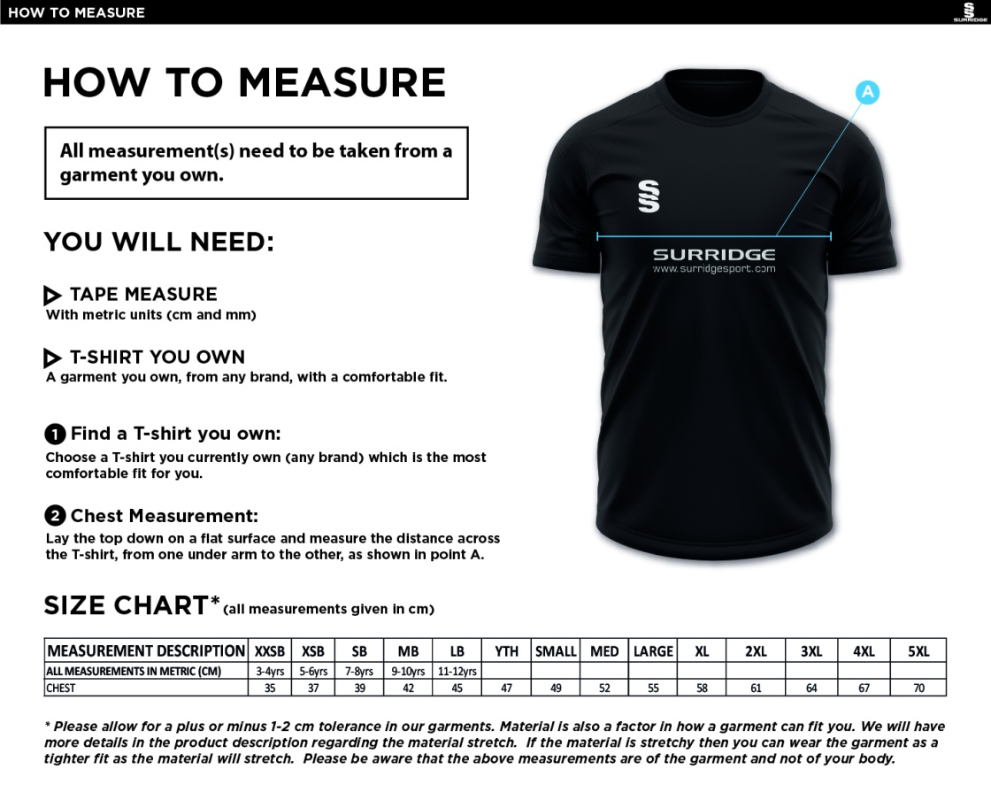 Little Munden CC - Blade Training Shirt - Size Guide