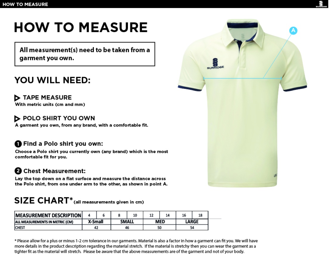LITTLE MUNDEN CC Dual Cricket Shirt Short Sleeve Womens - Size Guide