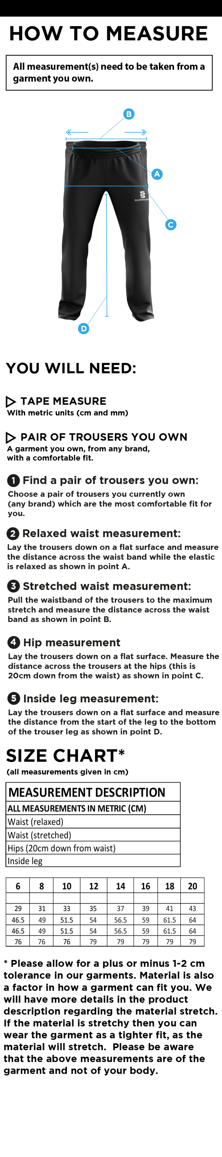 LITTLE MUNDEN CC Women's Ripstop Track Pant : Black - Size Guide