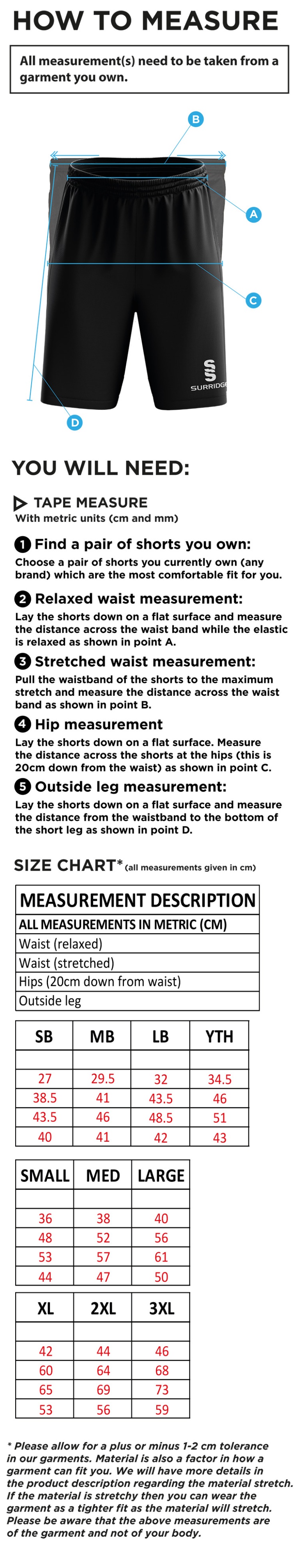 Little Munden CC - Blade Shorts - Size Guide