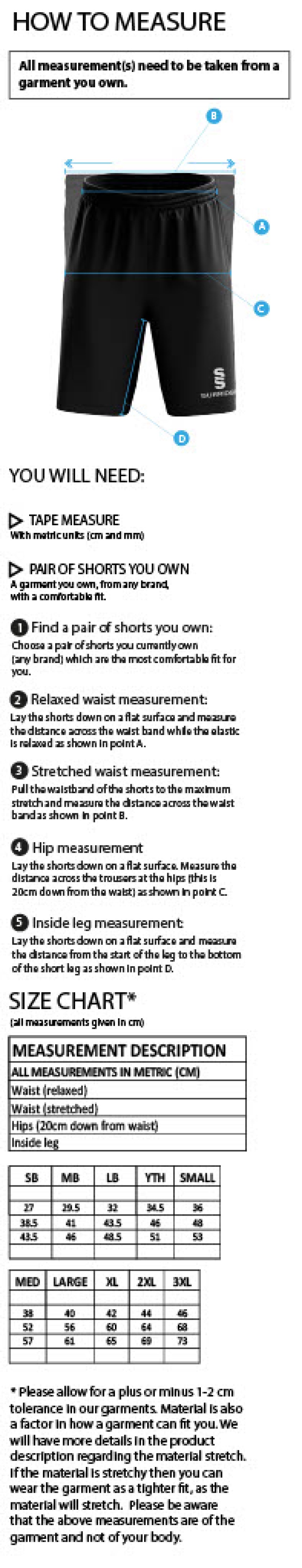 Little Munden CC - Women's Ripstop Training Shorts - Size Guide