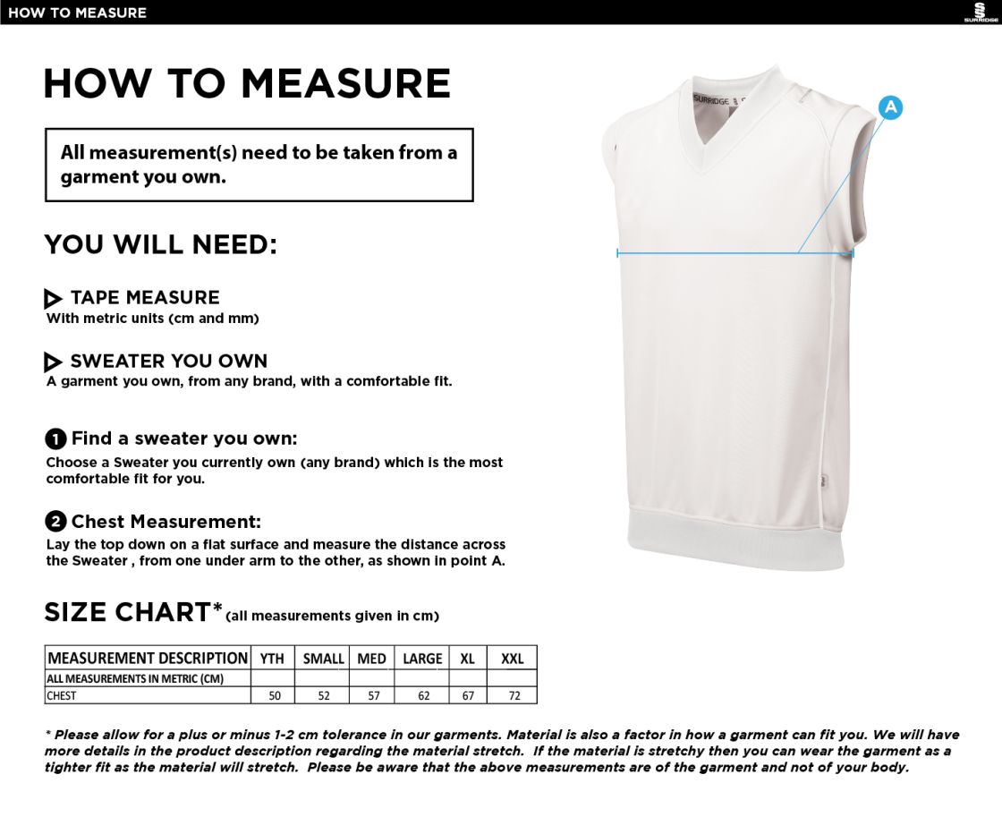 Little Munden CC - Sleeveless Sweater - Size Guide