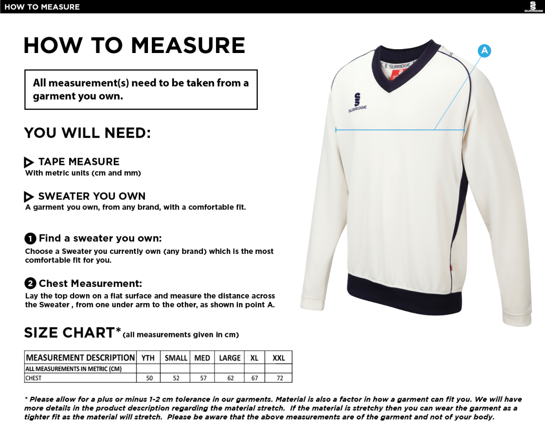 Little Munden CC - Long Sleeve Sweater - Size Guide
